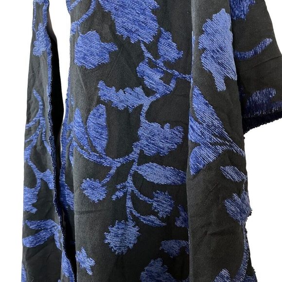 Chicos Womens Floral Chenille Jacquard Ruana Wrap Poncho Kimono Blue One Size - Picture 9 of 15